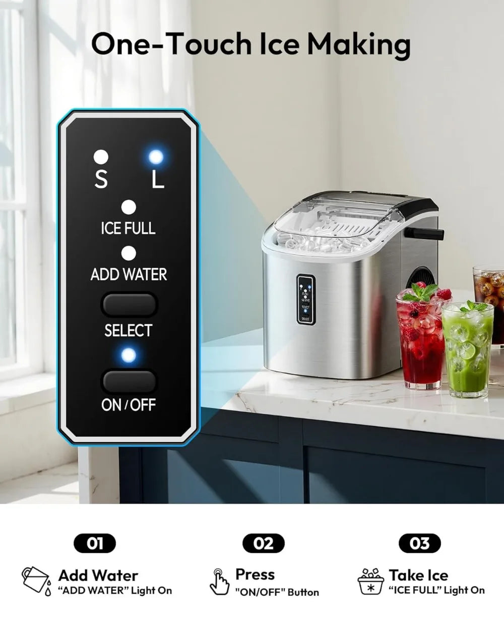 Portable Ice Maker with Handle, Basket & Scoop