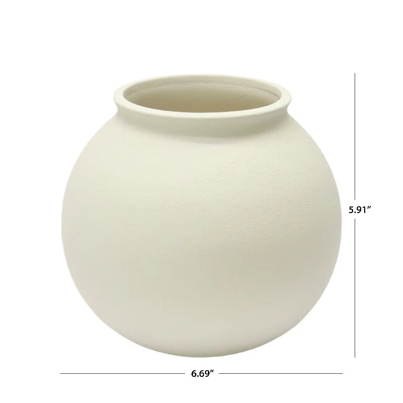 Matte Ceramic Round Vase Natural Beige White