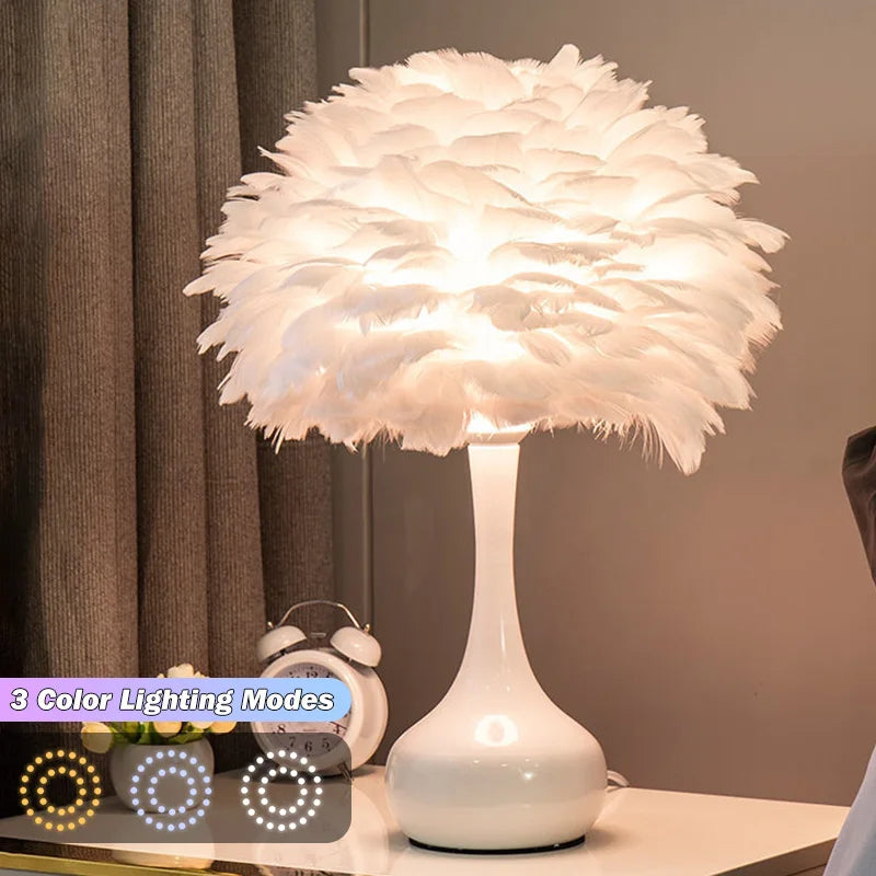 LED Feather Bedroom Table Lamp Night Light