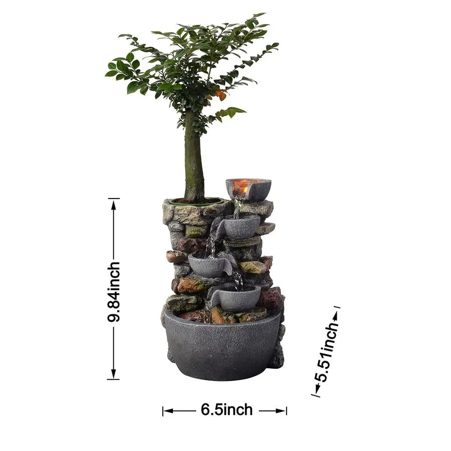 Tabletop Fountain 4Bowl Rockery with Soothing Sound