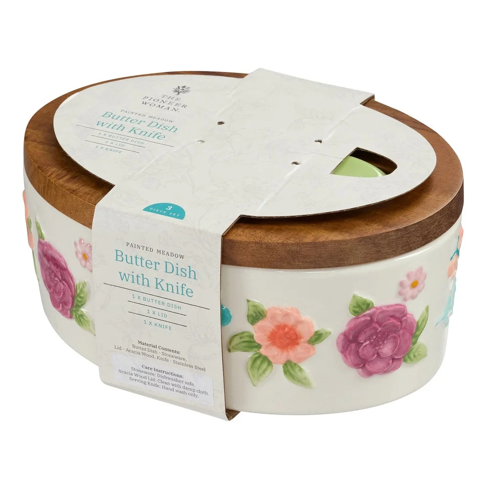 Painted Meadow Butter Dish with Serving Knife