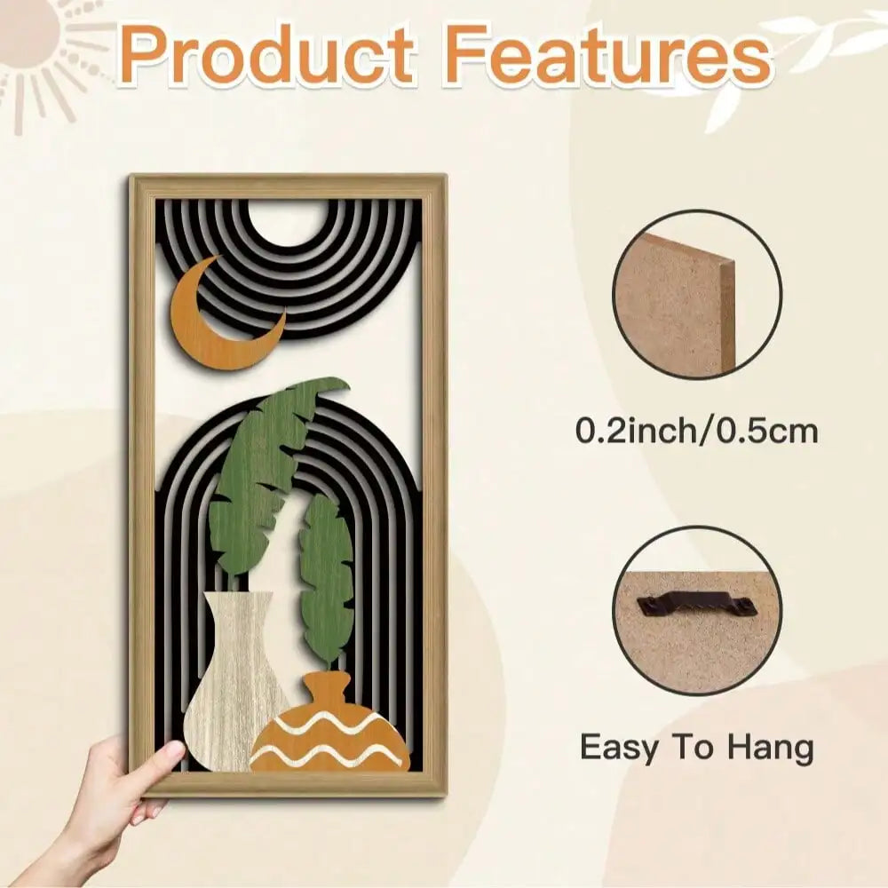 3pcs Boho Hollow Wooden Wall Art: Vase/Plant/Banana Leaf