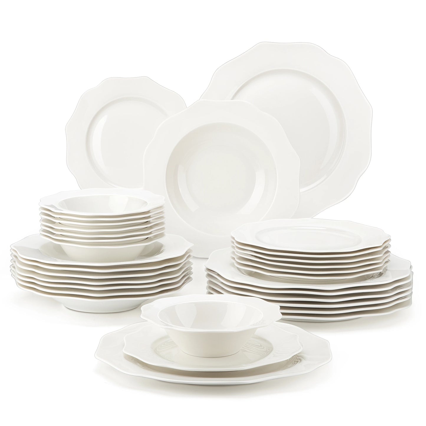 16/32-PC Golden Rim White Porcelain Tableware Set