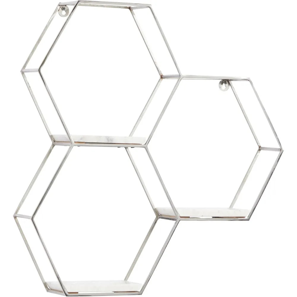 Modern Hexagon Wall Shelf with 3 Marble Shelves