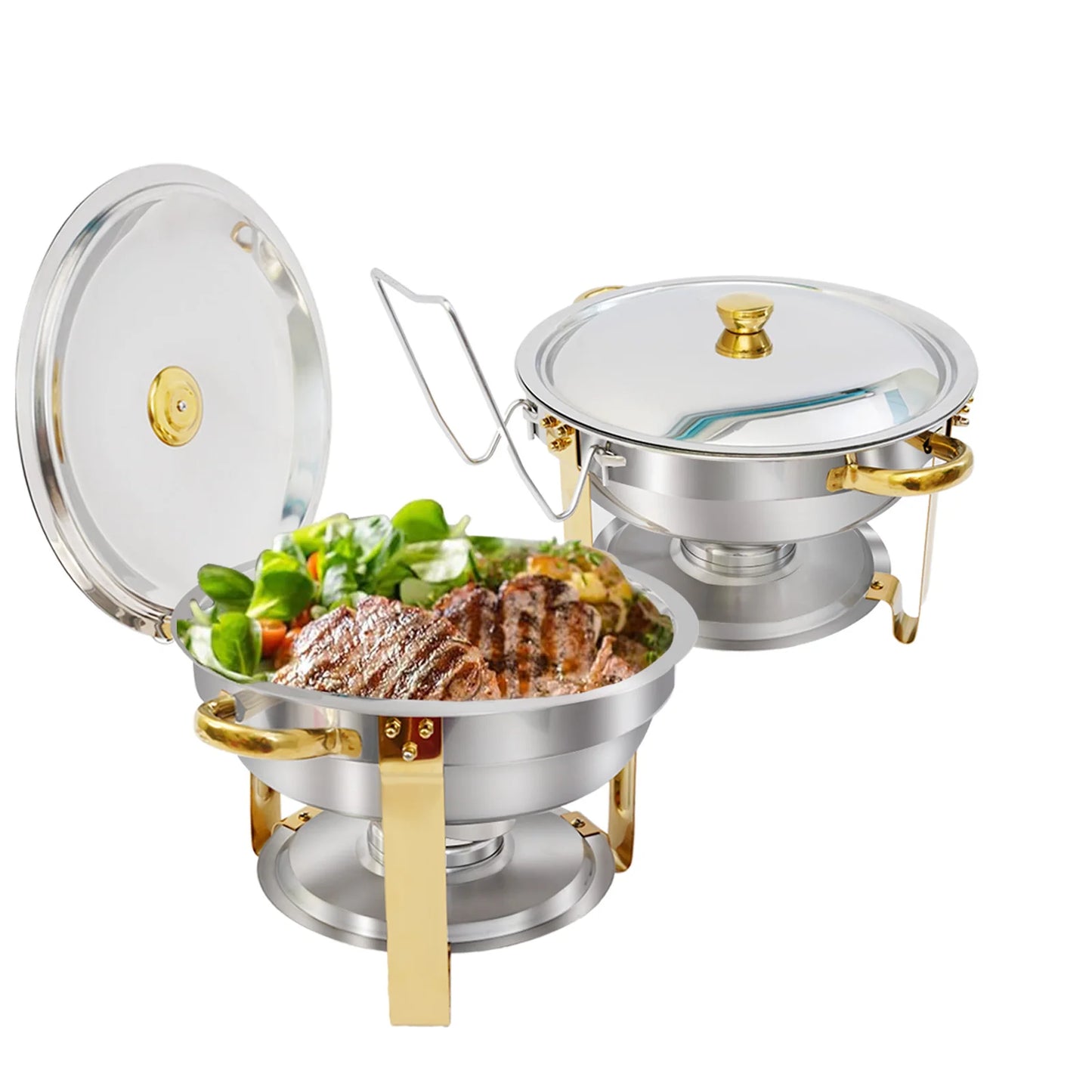 5QT Chafing Dish Buffet Set Stainless Steel Round Half-Gold Plated