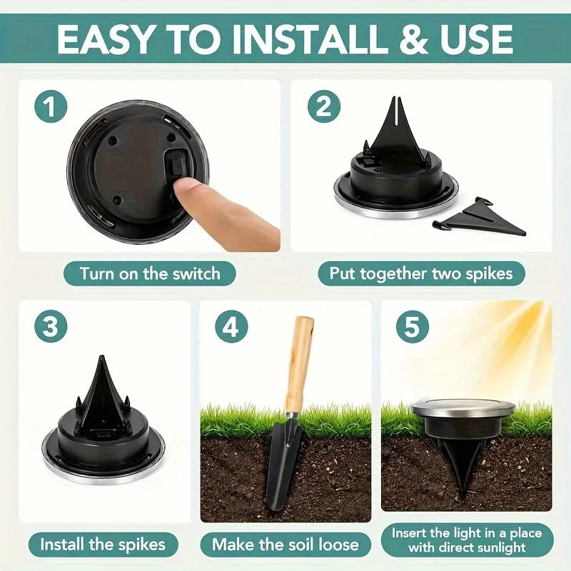 8 Pcs LED Solar Power Disk Outdoor Garden Lights