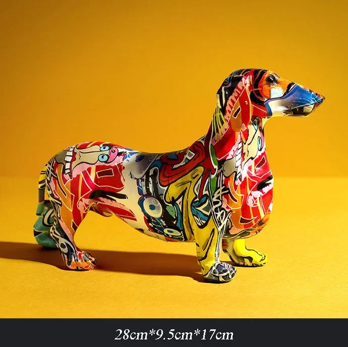 Modern Painted Colorful Dachshund Dog Decoration