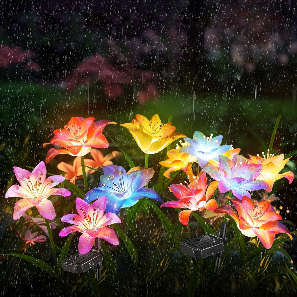 Solar Lily Lights Glowing Stems Garden Decor