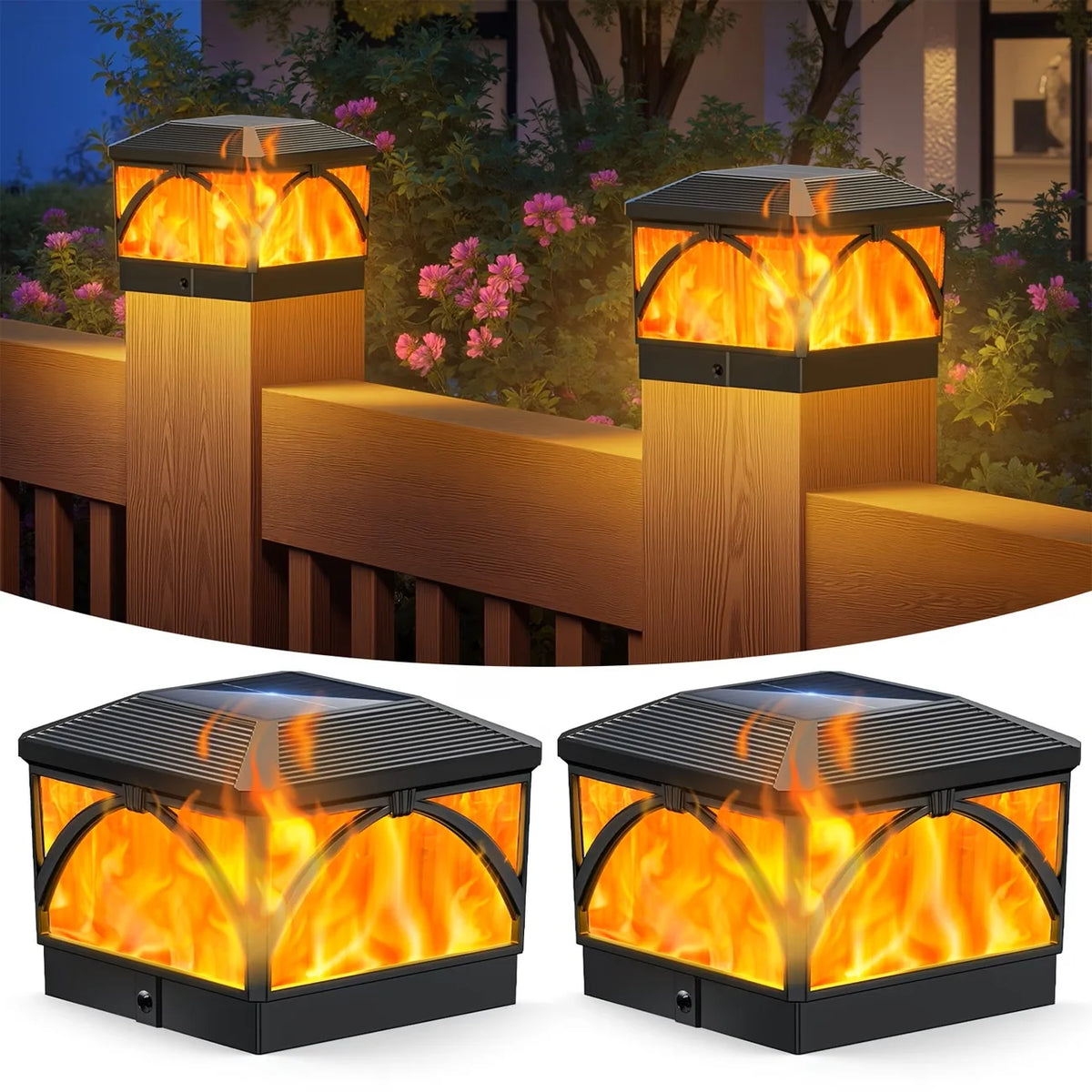 Outdoor Waterproof Solar Flame Post Lights