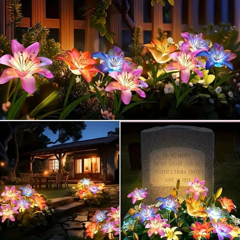 Solar Lily Lights Glowing Stems Garden Decor