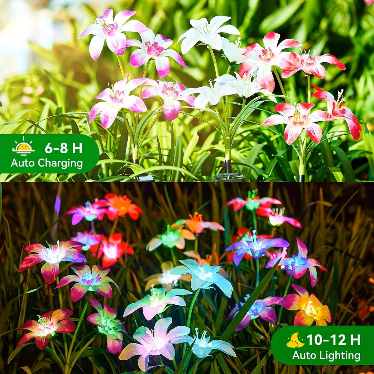 Solar Lily Lights Glowing Stems Garden Decor