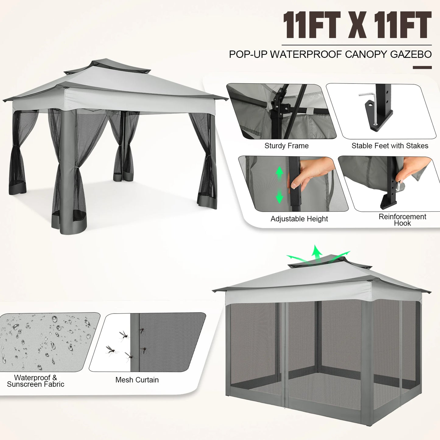 Pop Up Gazebo Canopy Tent with Mosquito Netting