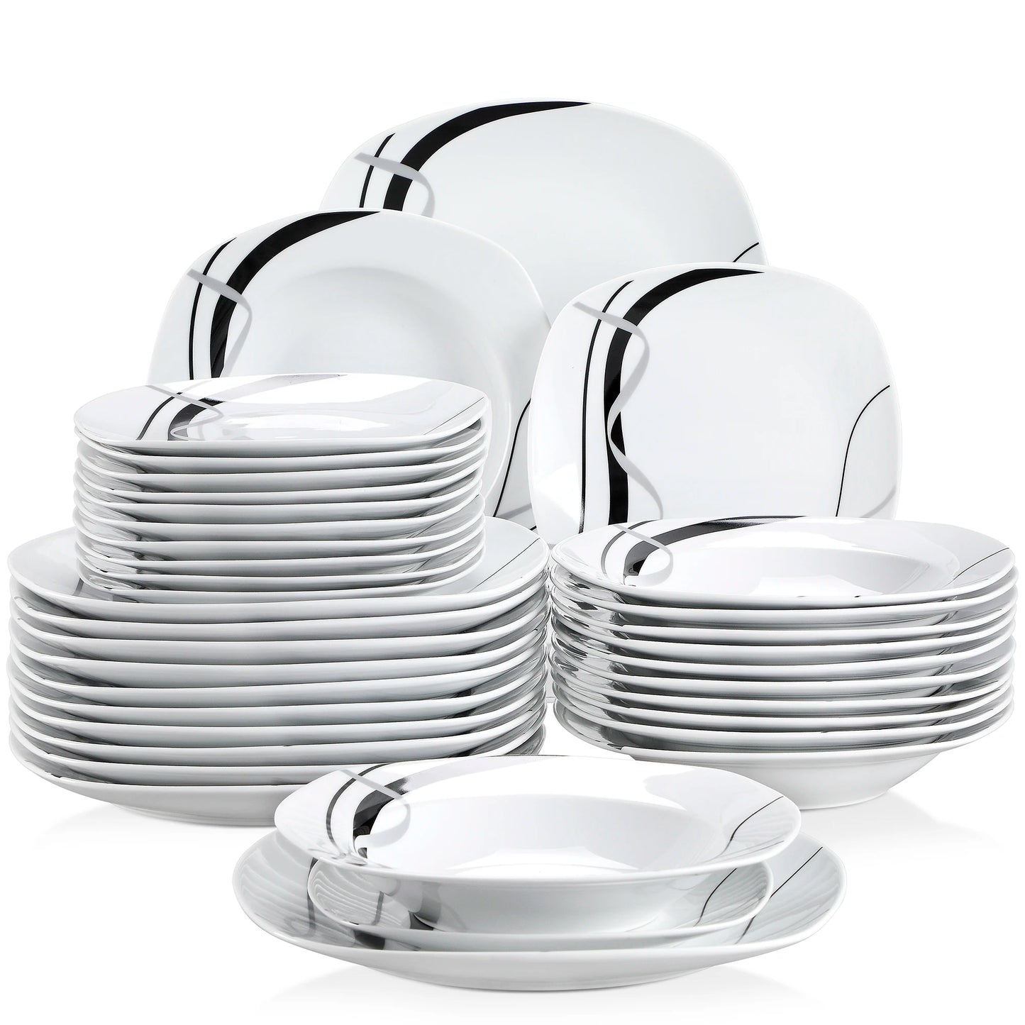 18/36-Piece Porcelain Ceramic Black Line Tableware Plate Set