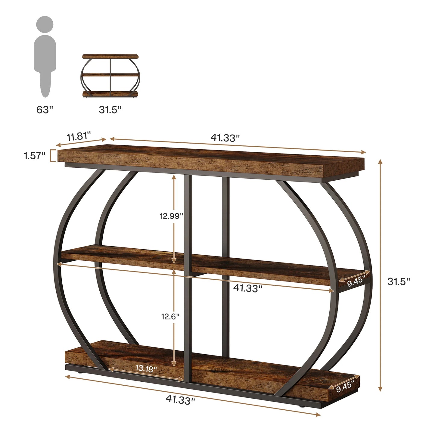 3-Tier Console Table with Arched Metal Frame
