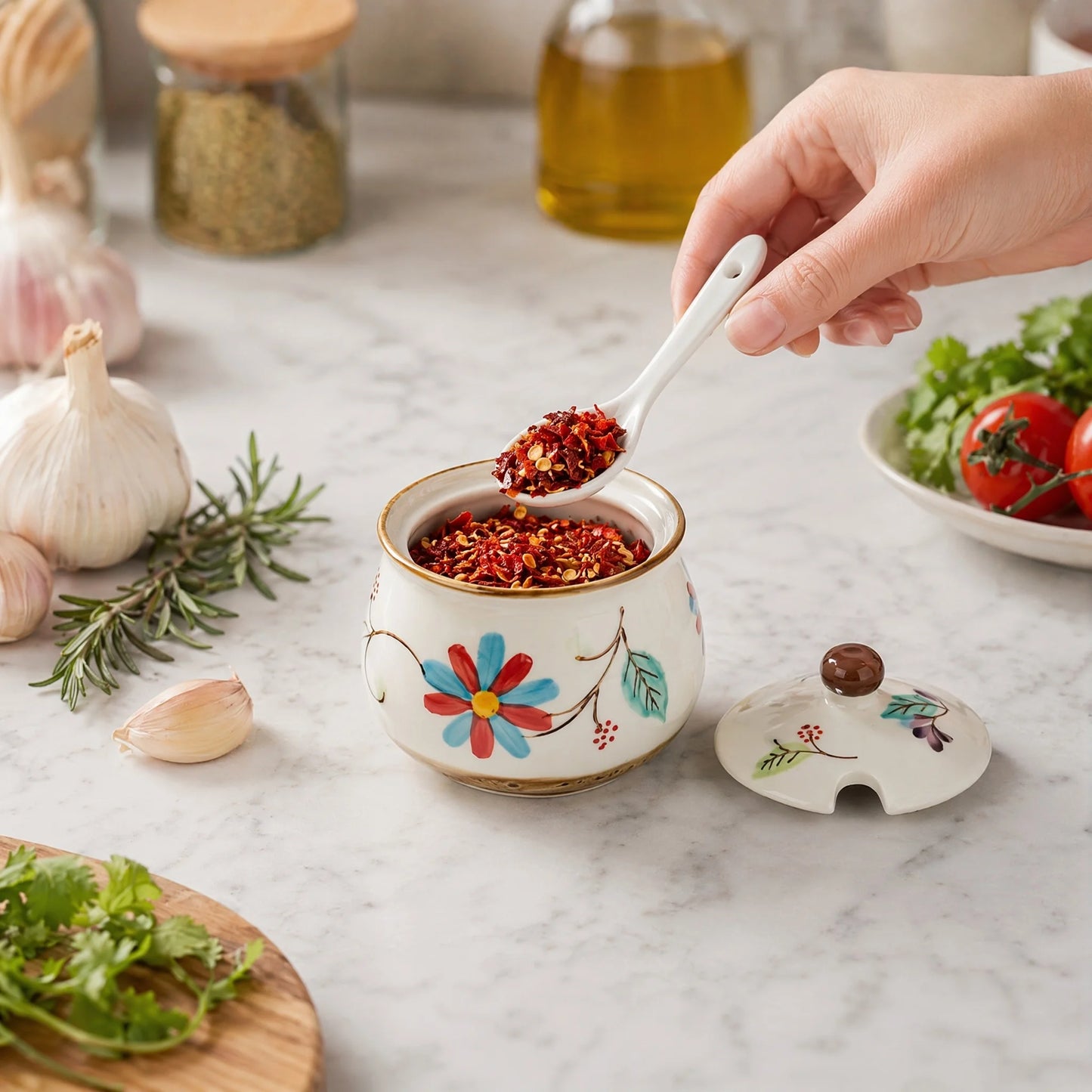 3-Piece Ceramic Spice Jar Set with Tray