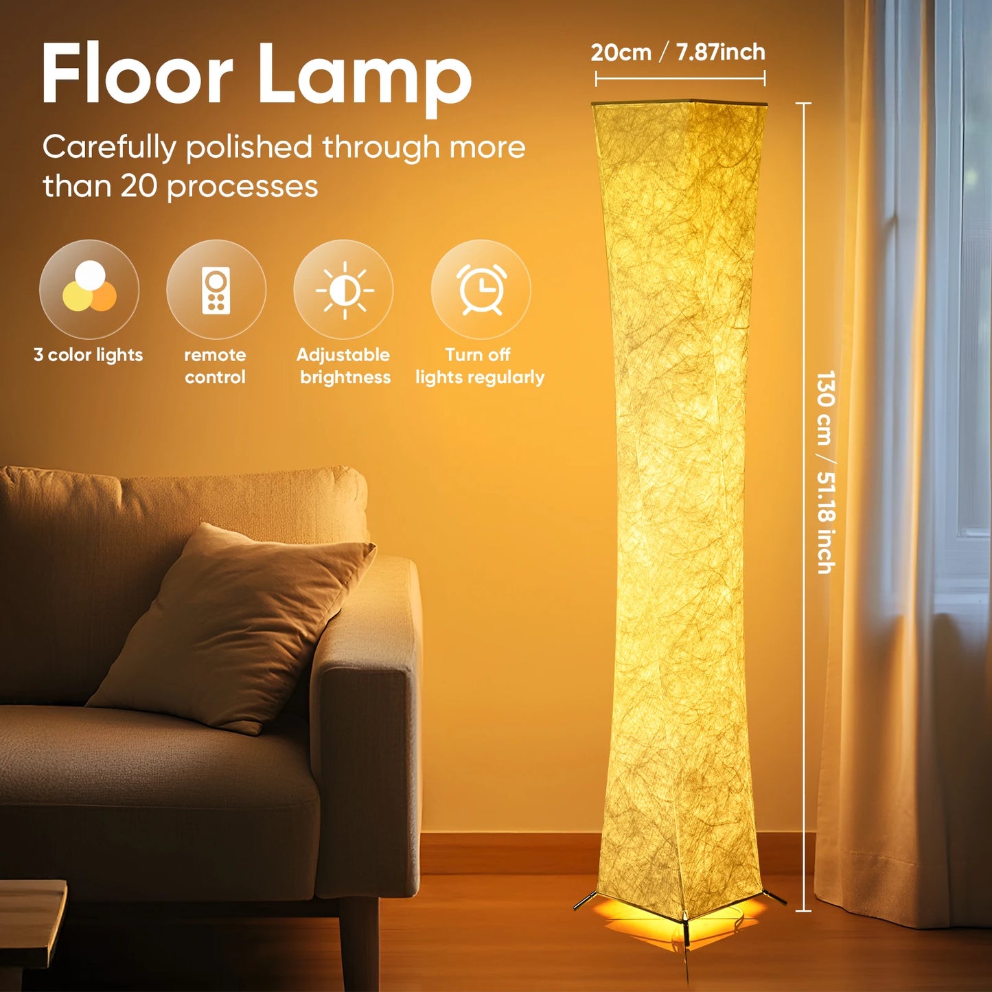52" Modern LED Fabric Shade Floor Lamp