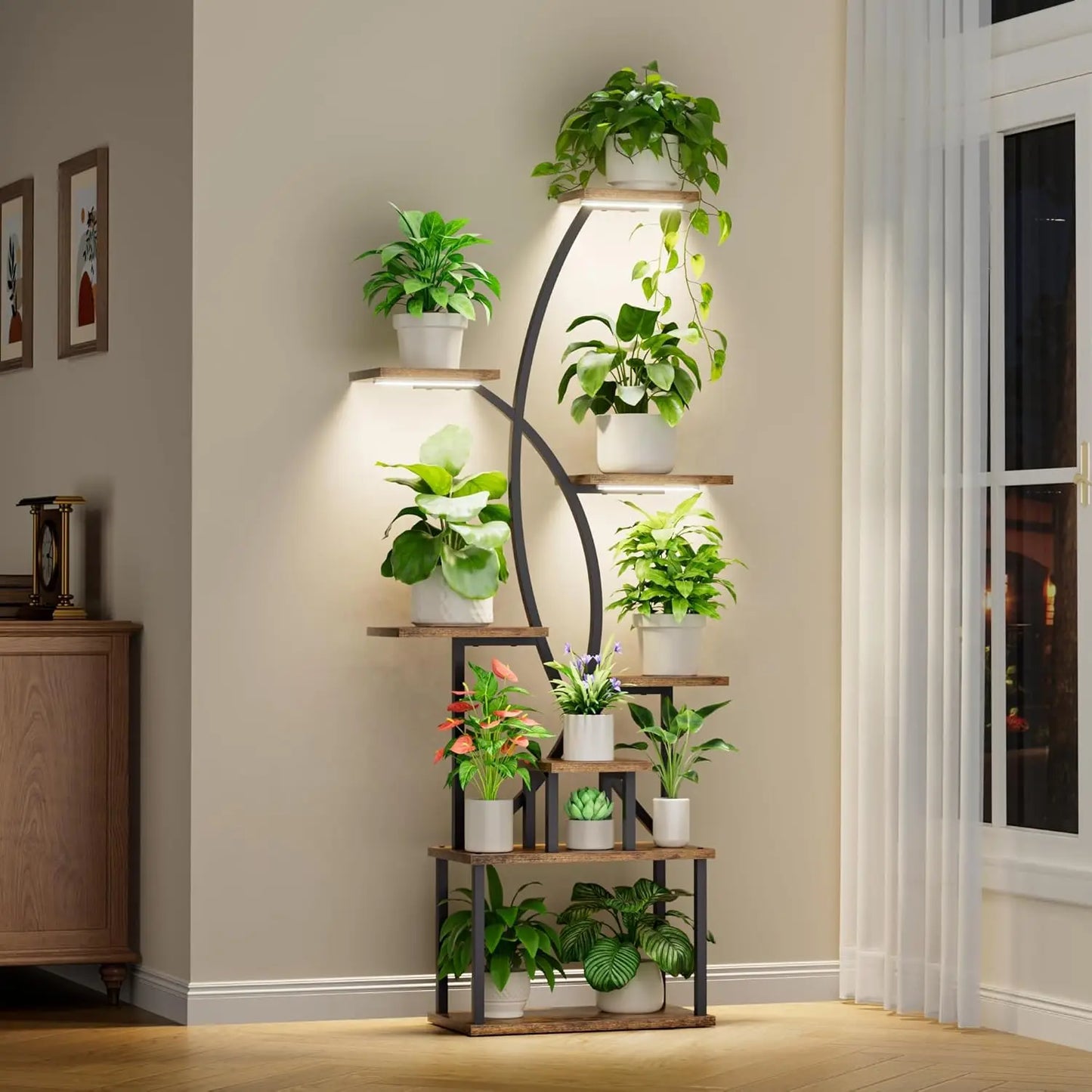 65" Tall Metal Plant Stand with Grow Lights