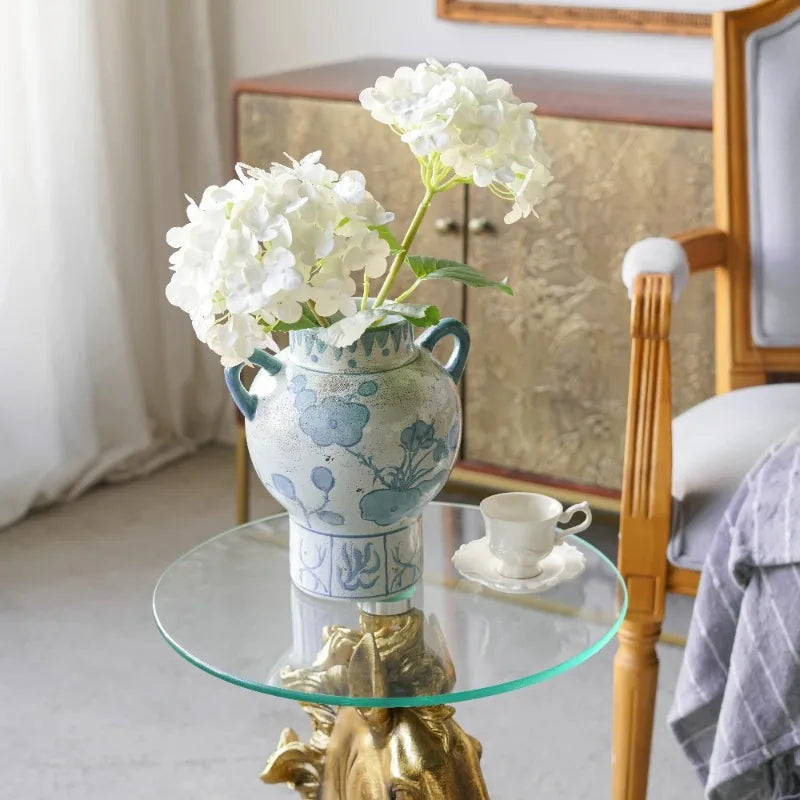 Ceramic Vase with Abstract Floral Bottle Pattern Handles