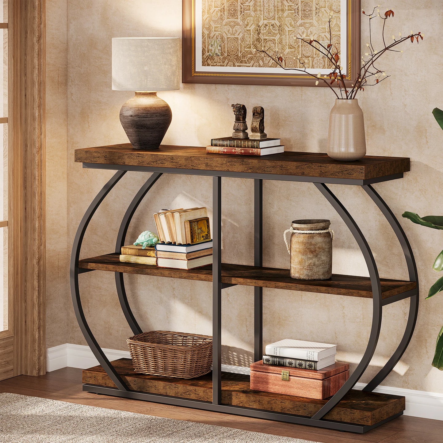 3-Tier Console Table with Arched Metal Frame