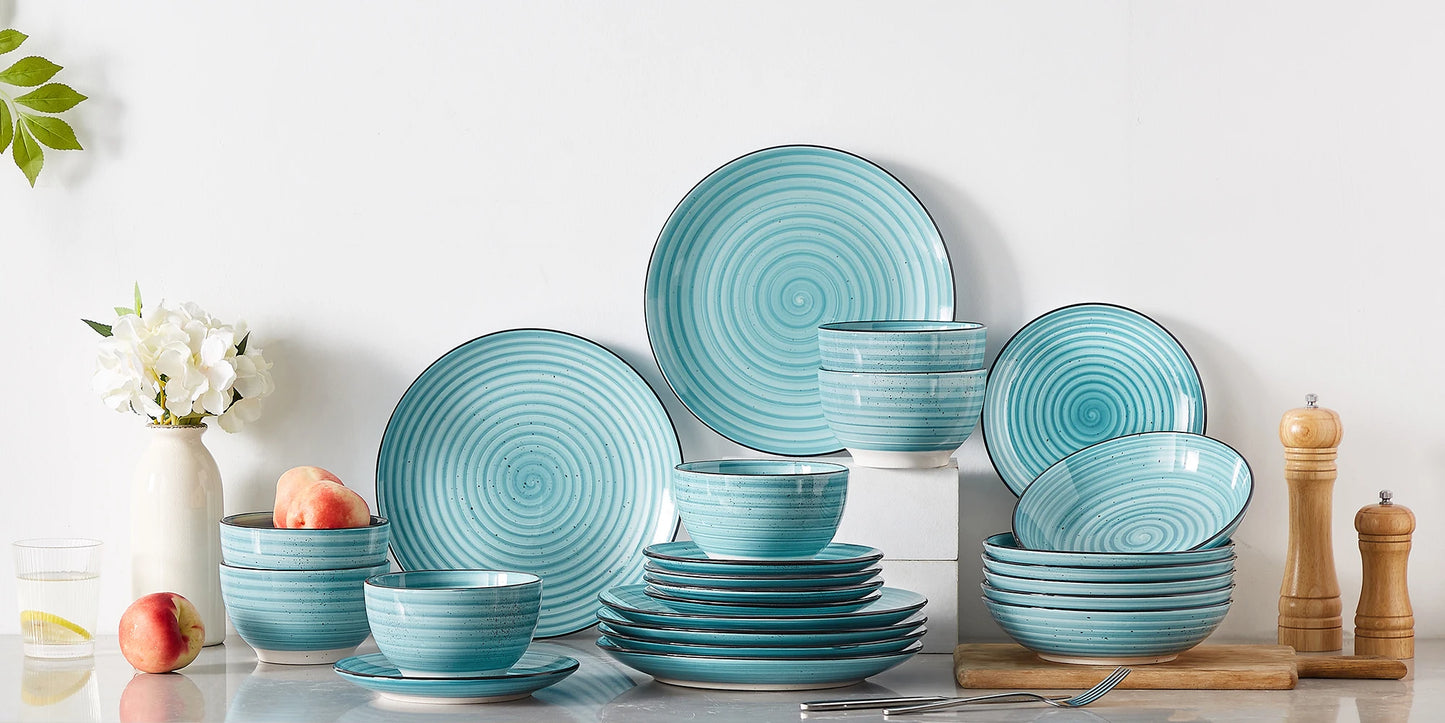 24/48 Piece Blue Spiral Ceramic Dinnerware Sets