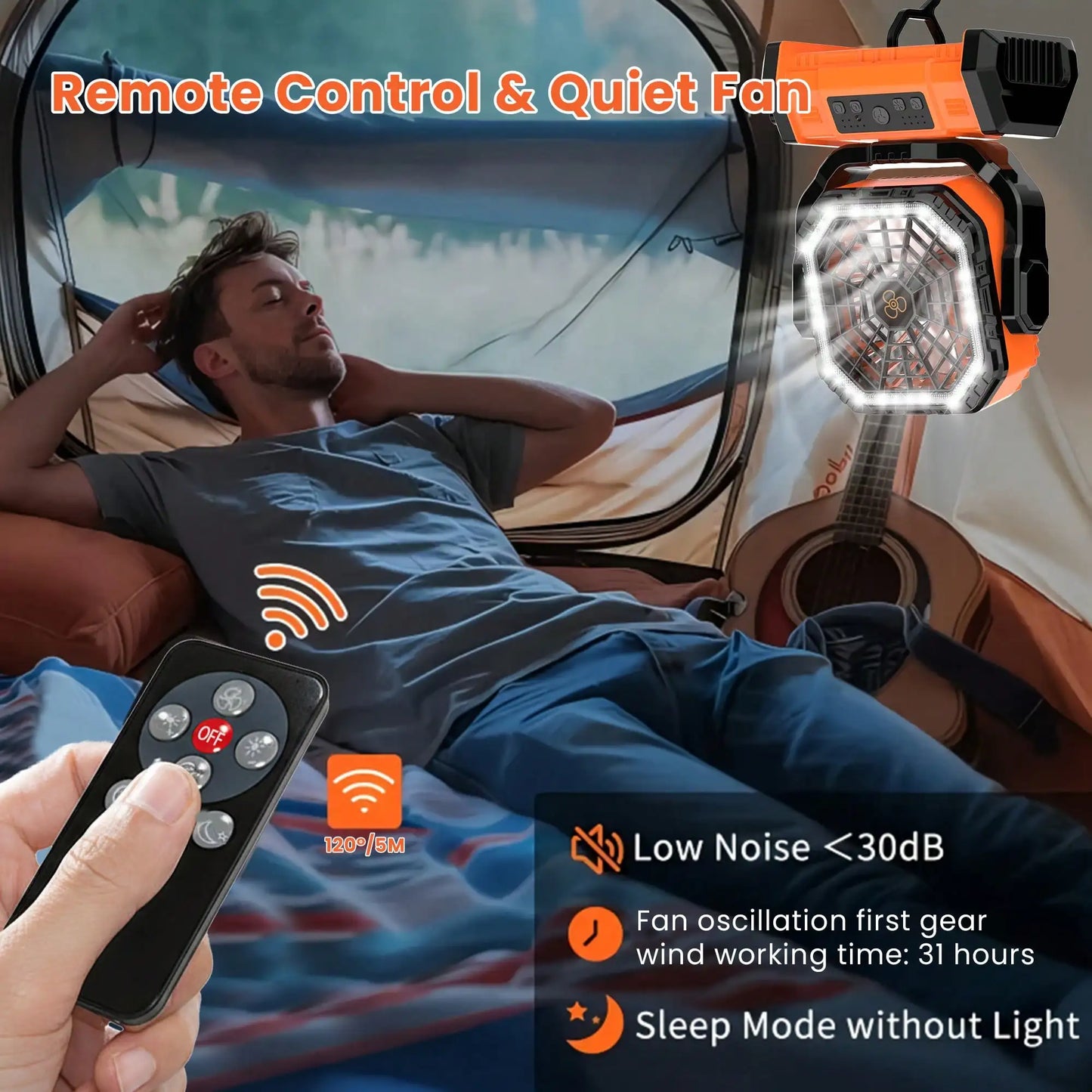 20000mAh Camping 4-Speeds Fan With LED Lantern