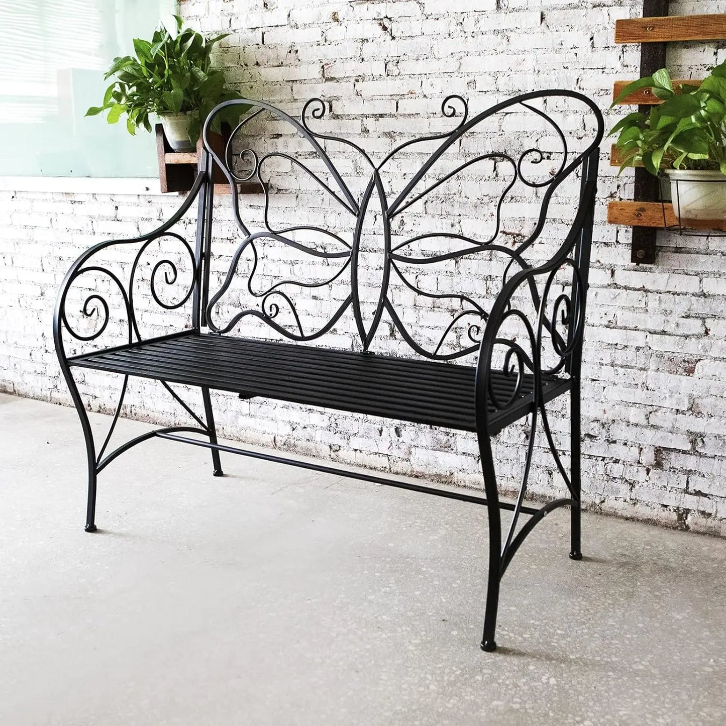 Butterfly Bench with Armrests, Rust-Resistant Cast Iron