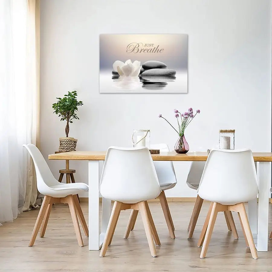 Stone | White Lotus Flower Canvas Wall Art "Just Breathe"