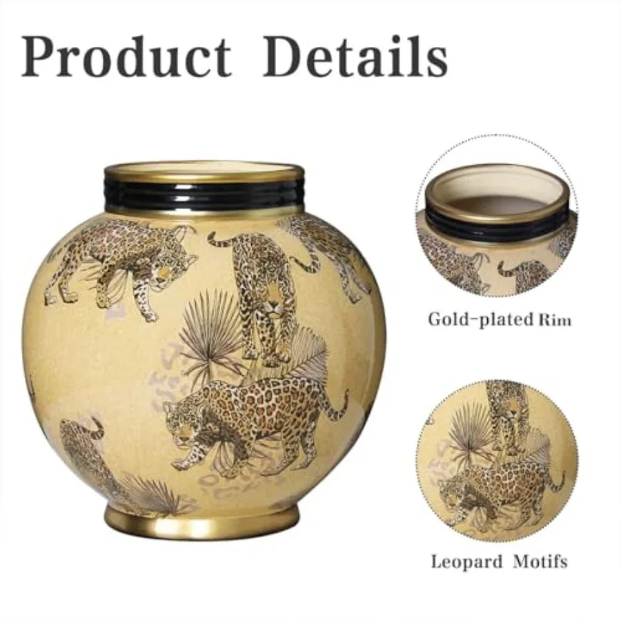 10 inch Vintage Ceramic Flower Vases with Gold Rim