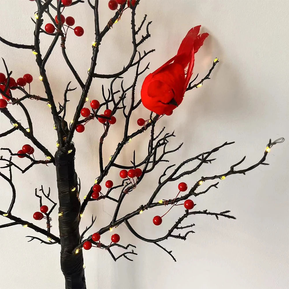 LED Light Tree Red Bird & Berries Table Decoration