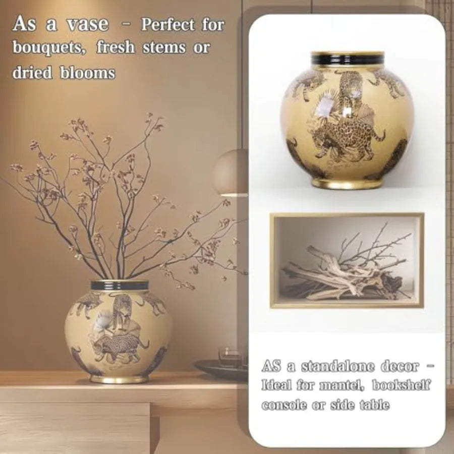 10 inch Vintage Ceramic Flower Vases with Gold Rim