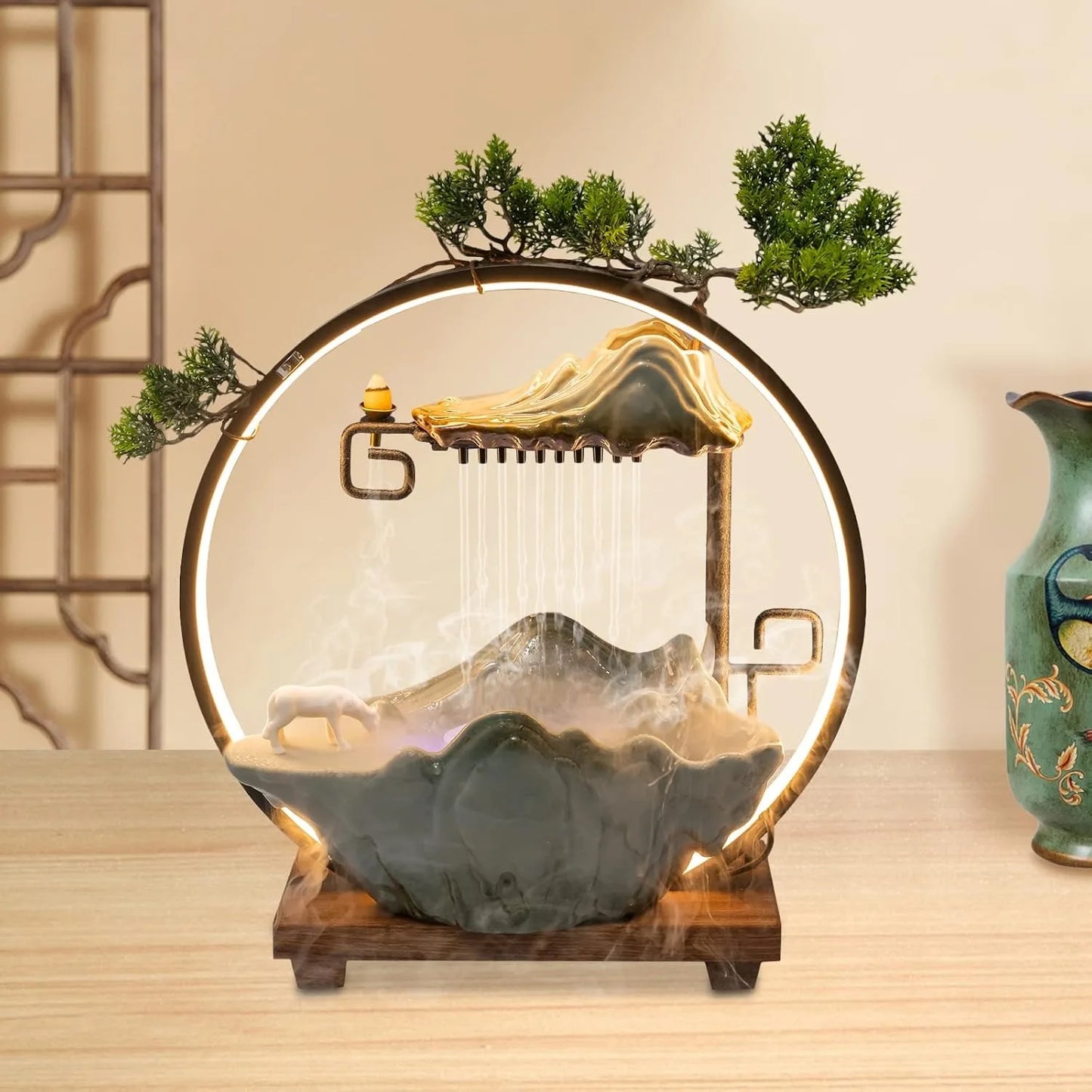 Tabletop Water Fountain Mist Maker Incense Holder
