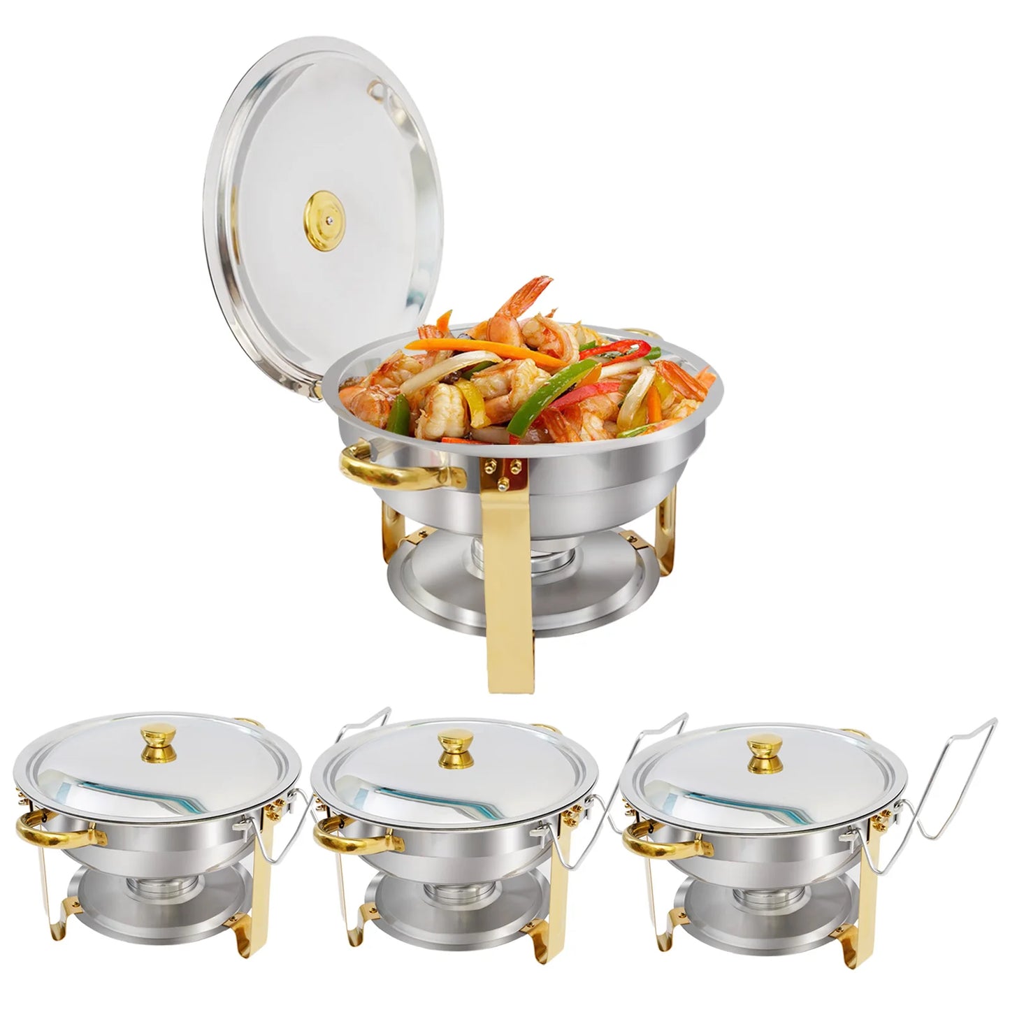 5QT Chafing Dish Buffet Set Stainless Steel Round Half-Gold Plated