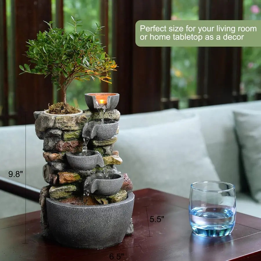 Tabletop Fountain 4Bowl Rockery with Soothing Sound