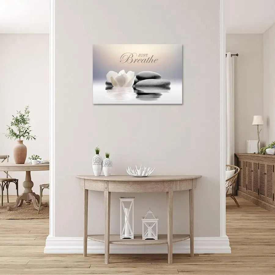 Stone | White Lotus Flower Canvas Wall Art "Just Breathe"