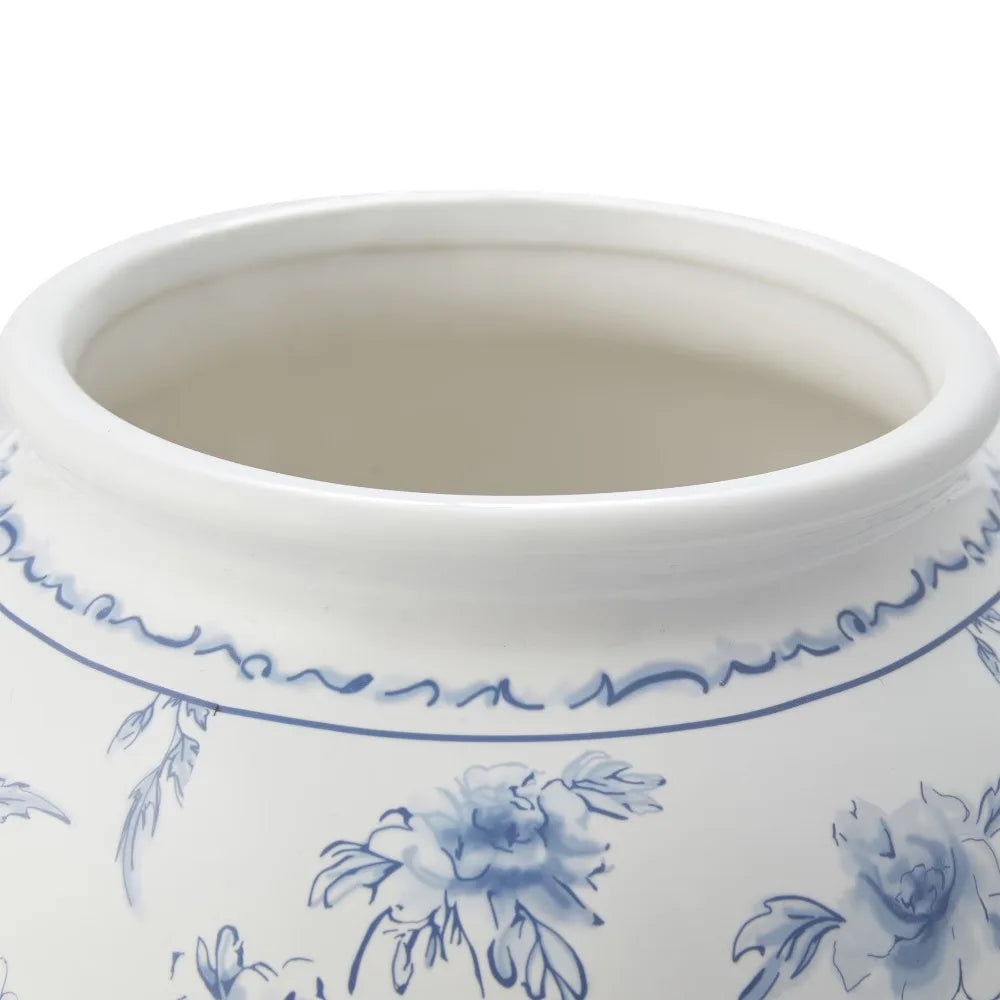 Blue Floral Pattern Round Ceramic Vase
