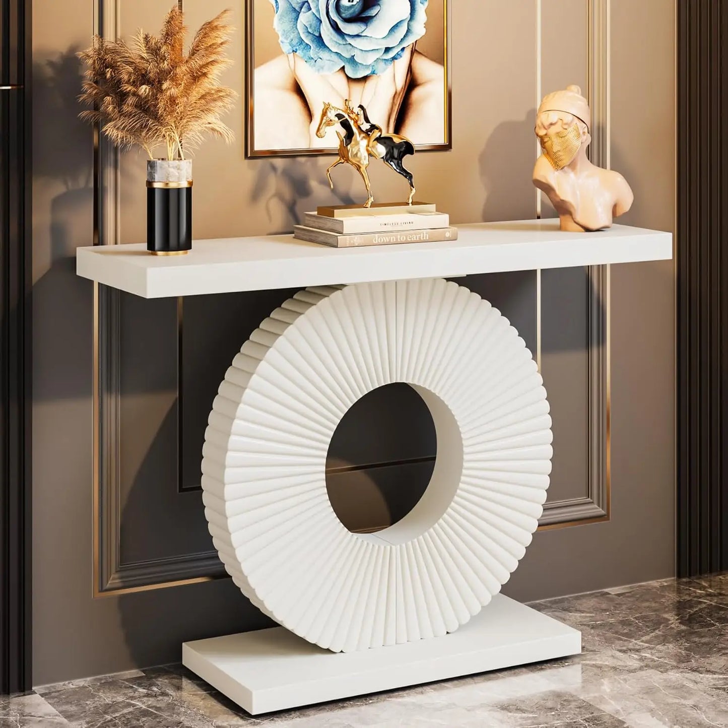 40-Inch Modern Console Table with Geometric Base
