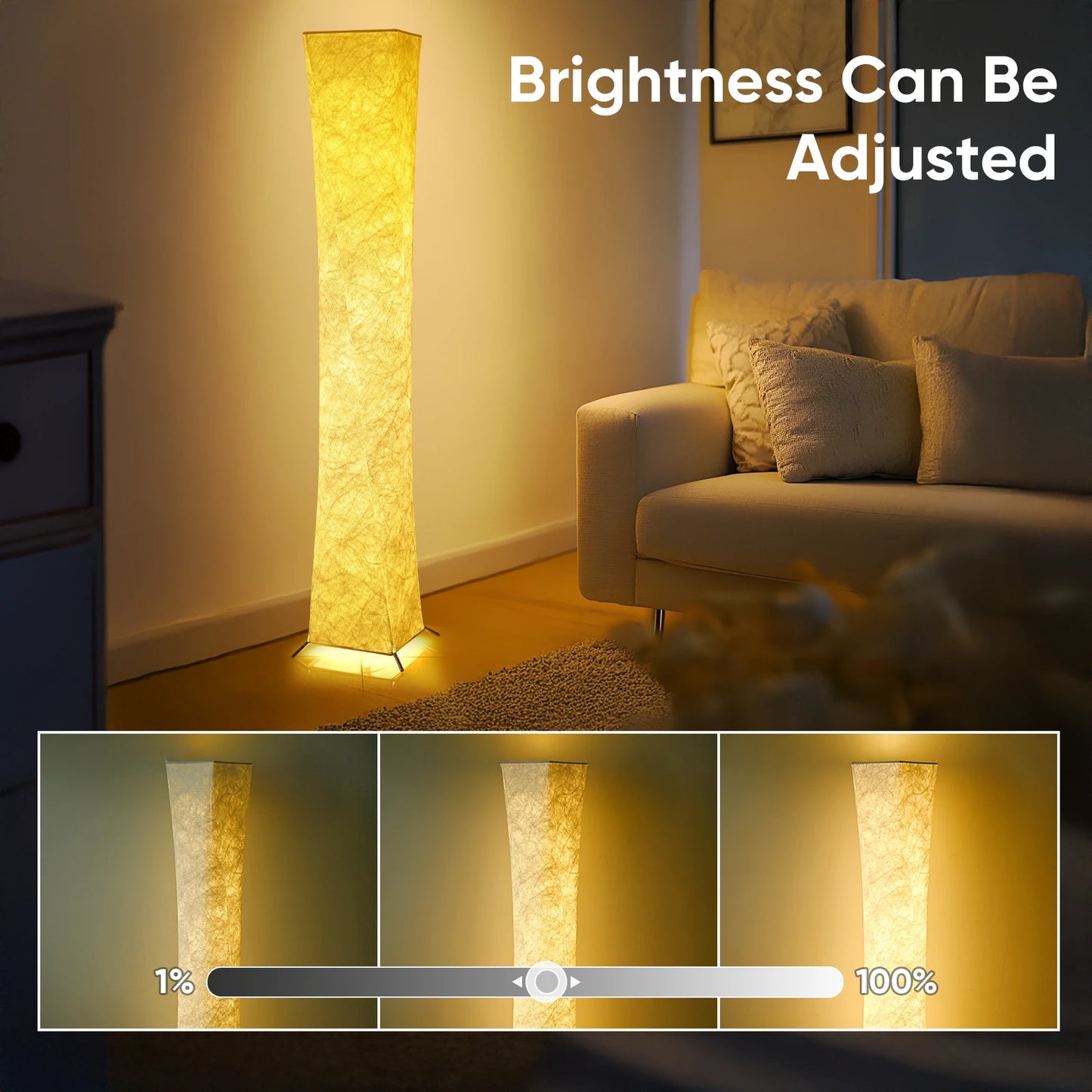 52" Modern LED Fabric Shade Floor Lamp