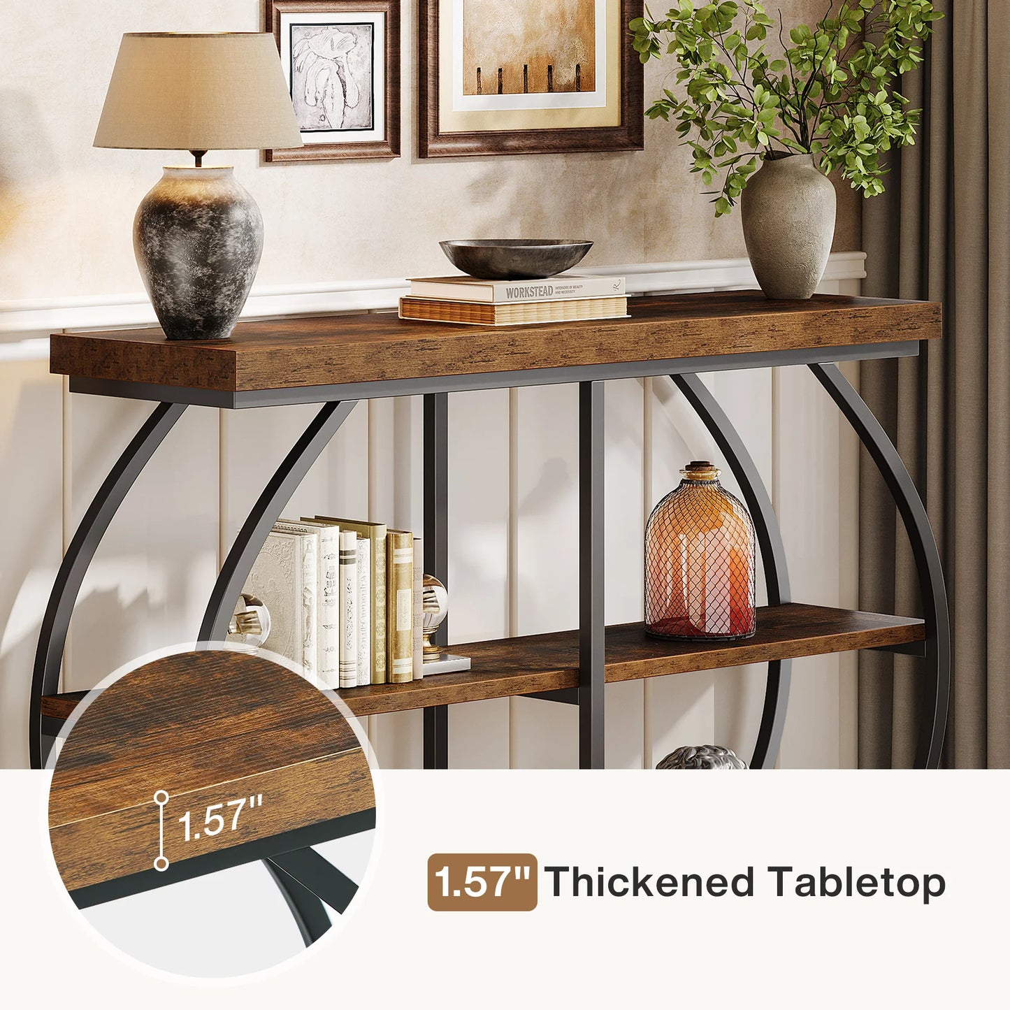 3-Tier Console Table with Arched Metal Frame