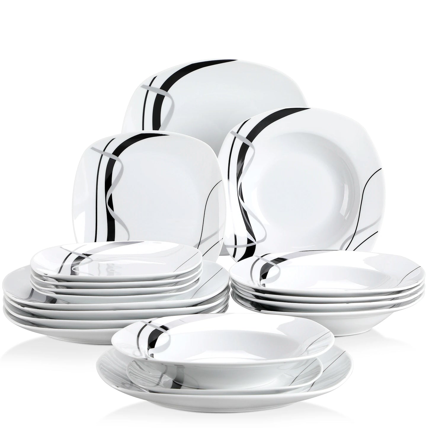 18/36-Piece Porcelain Ceramic Black Line Tableware Plate Set