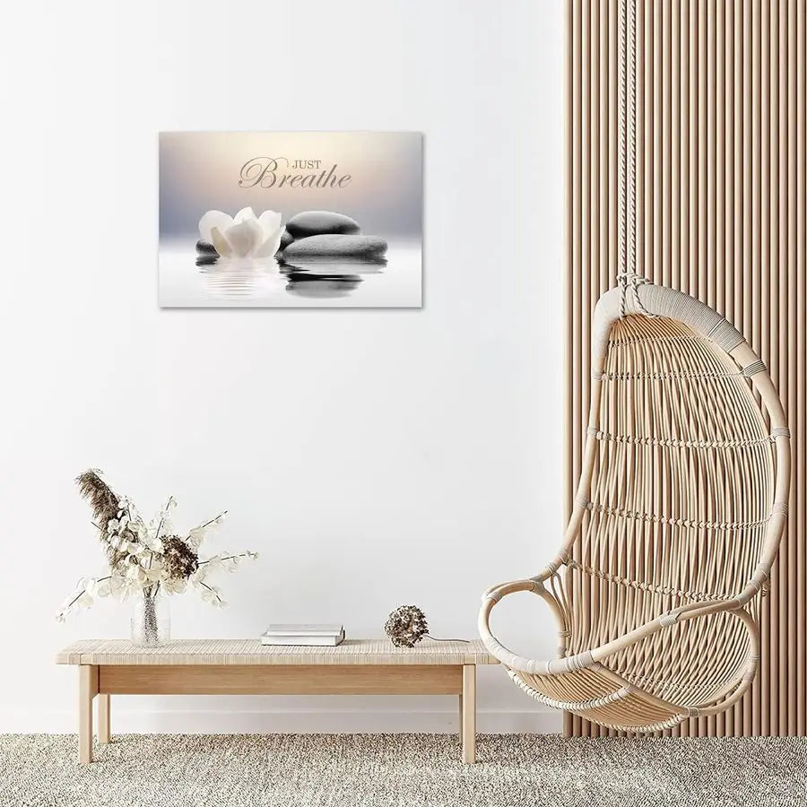 Stone | White Lotus Flower Canvas Wall Art "Just Breathe"