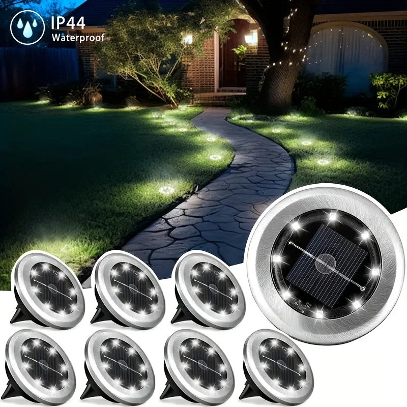8 Pcs LED Solar Power Disk Outdoor Garden Lights