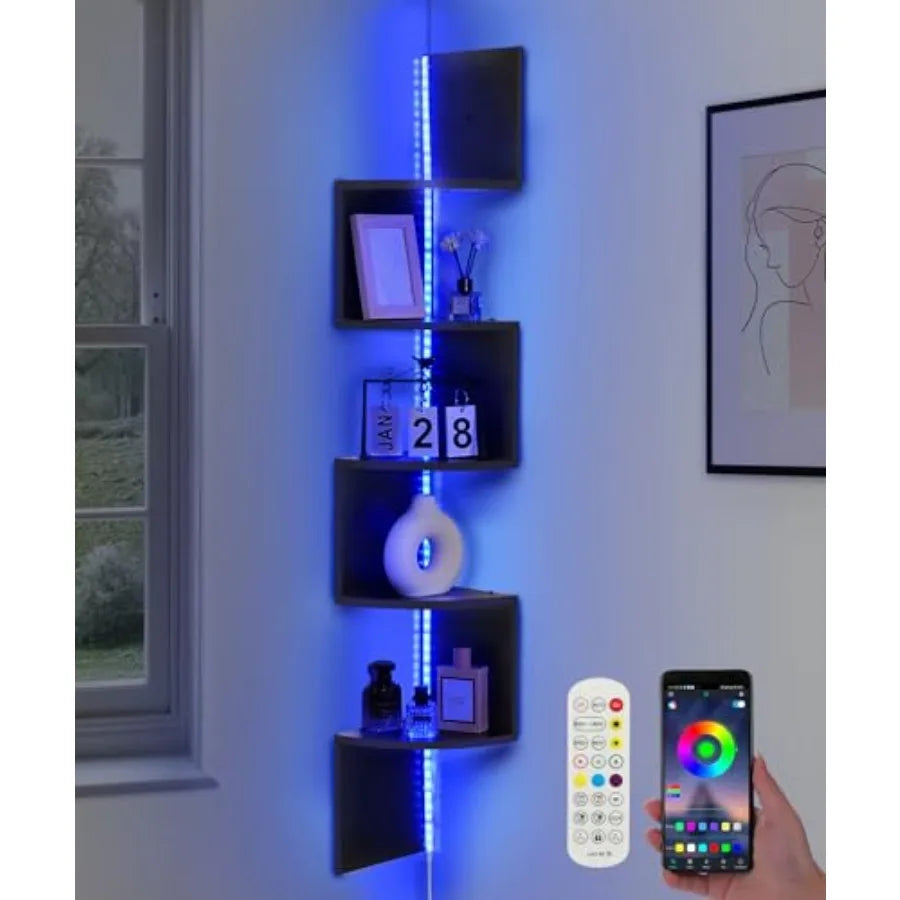 5-Tiers Corner Shelf with RGB LED Lights