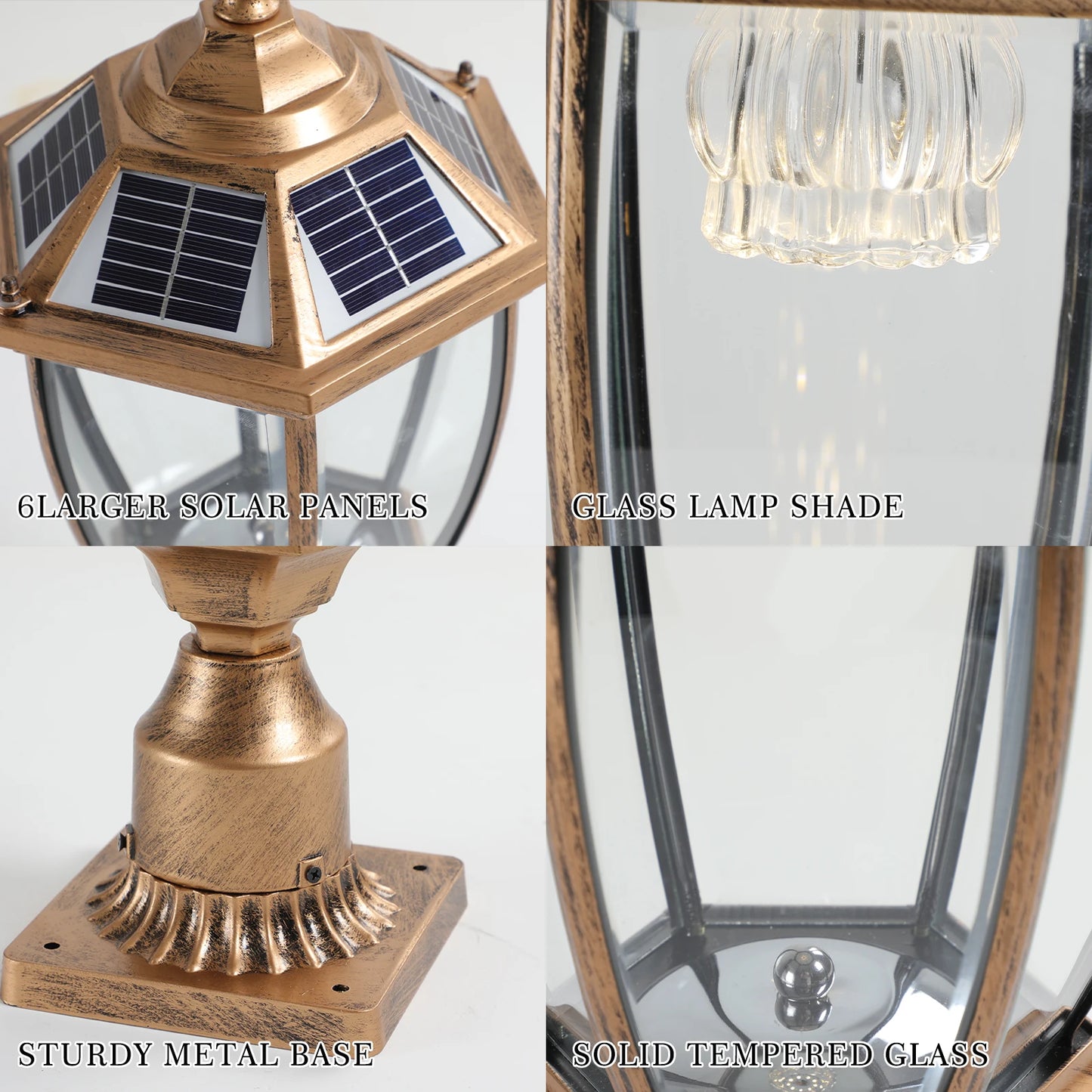 Vintage Solar LED Post Light - Waterproof Outdoor Lantern
