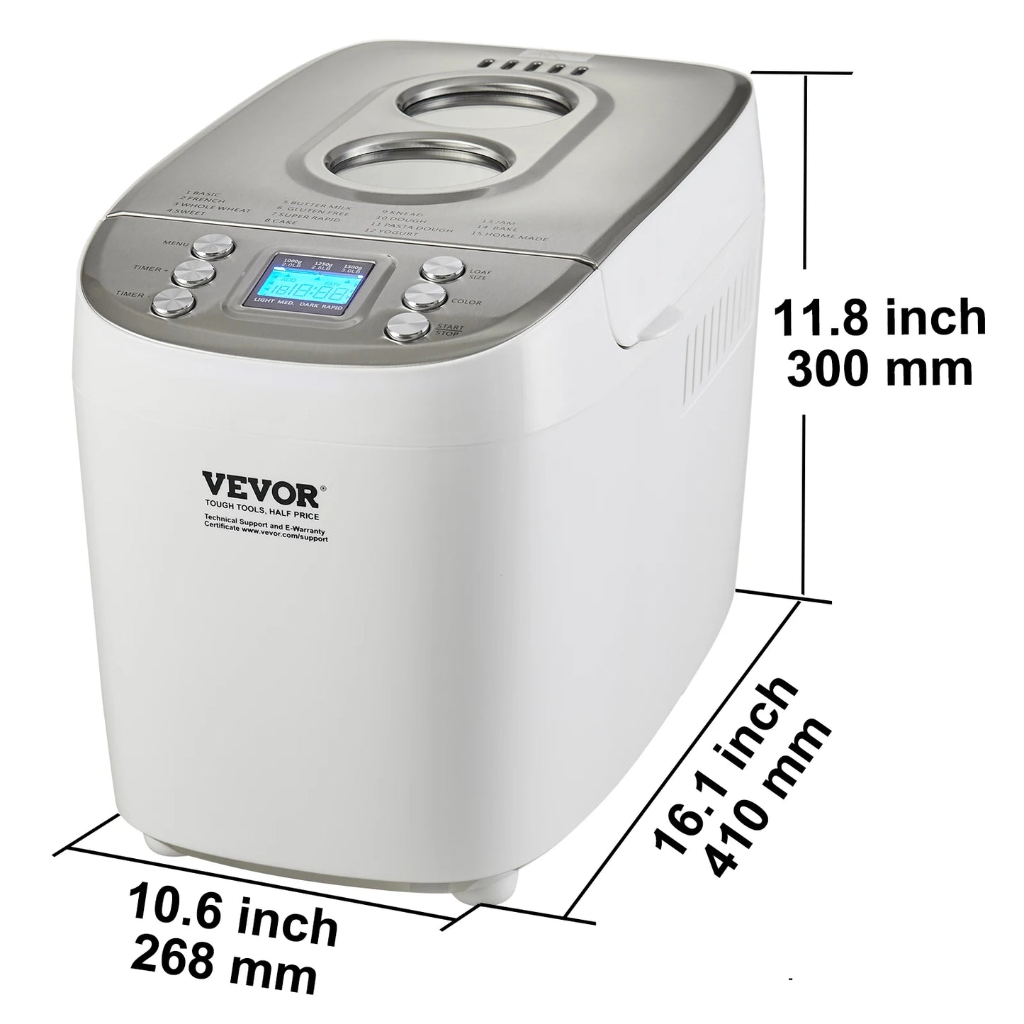 2/3 LB Bread Maker 15-in-1 Dough Machine