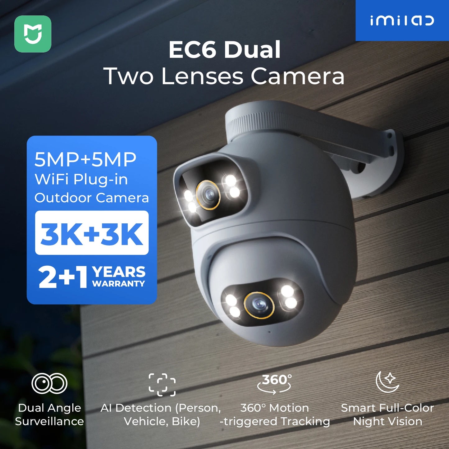 Outdoor Surveillance 2-Lens Camera 360° Night Vision