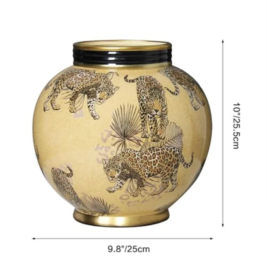 10 inch Vintage Ceramic Flower Vases with Gold Rim