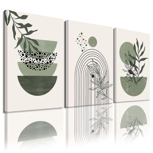 Green Boho Wall Art Set of 3