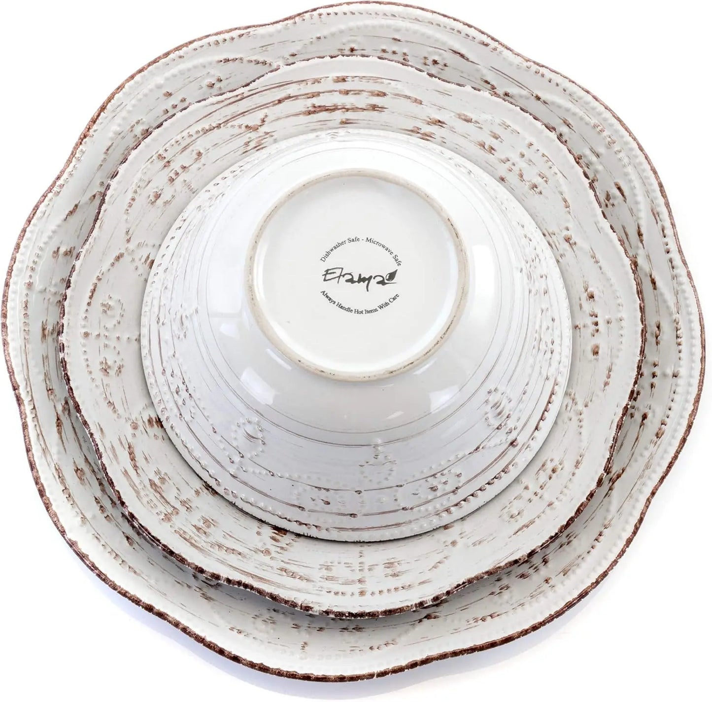 Rustic Birch Embossed Scalloped Stoneware Dinnerware Set