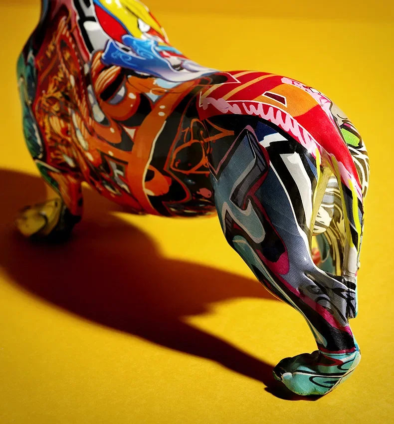 Modern Painted Colorful Dachshund Dog Decoration