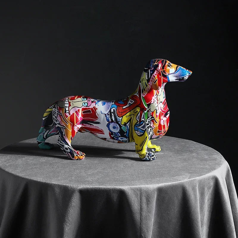 Modern Painted Colorful Dachshund Dog Decoration